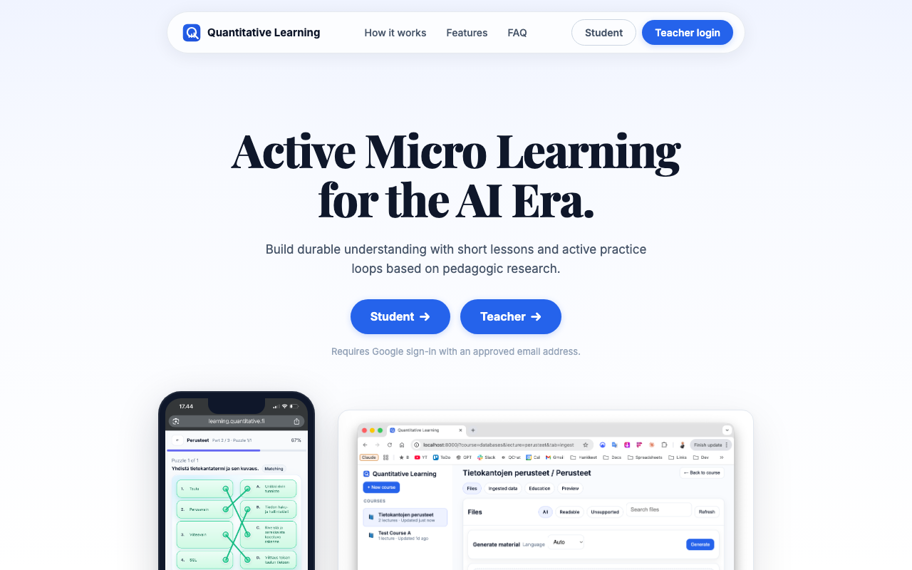 Screenshot of Quantitative Learning — AI micro-learning platform