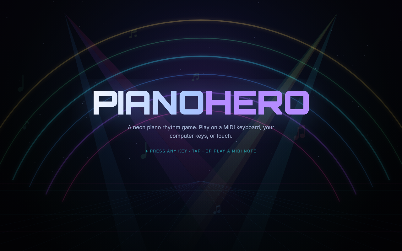 Screenshot of PianoHero — web audio rhythm game